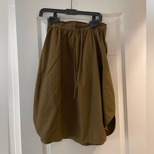 Vince Wide Hem Cotton Skirt Womens XS Pockets Drawstring Cottonwood Brown Green